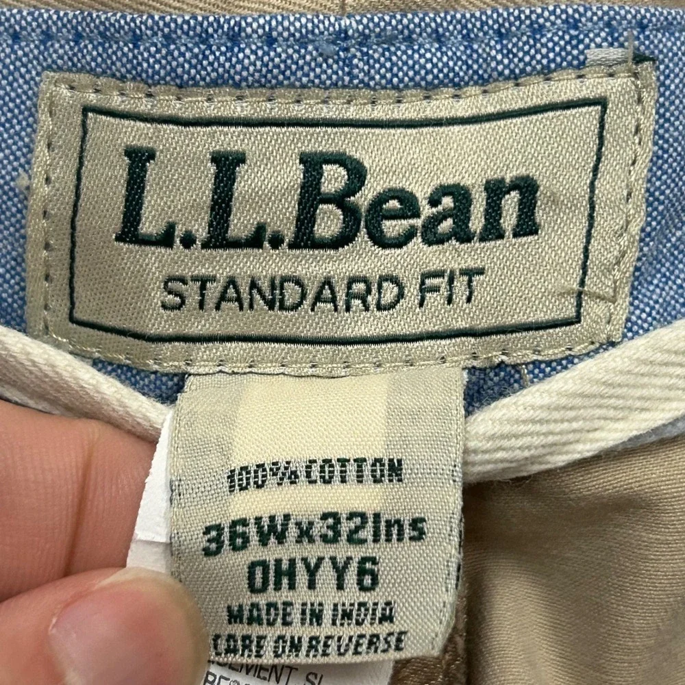 LL Bean Chino Pants 36x32 Khaki Standard Fit 100% Cotton Tan Trousers OHYY6